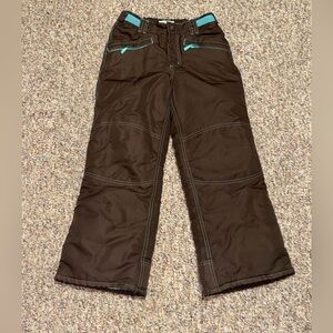 Girls size medium, 7/8‎ Cherokee Brown Kids Casual snowpants with Teal Accents